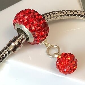 Crystal Charm/Bead with Dangling Ball on silver plated base for Chain Bracelets